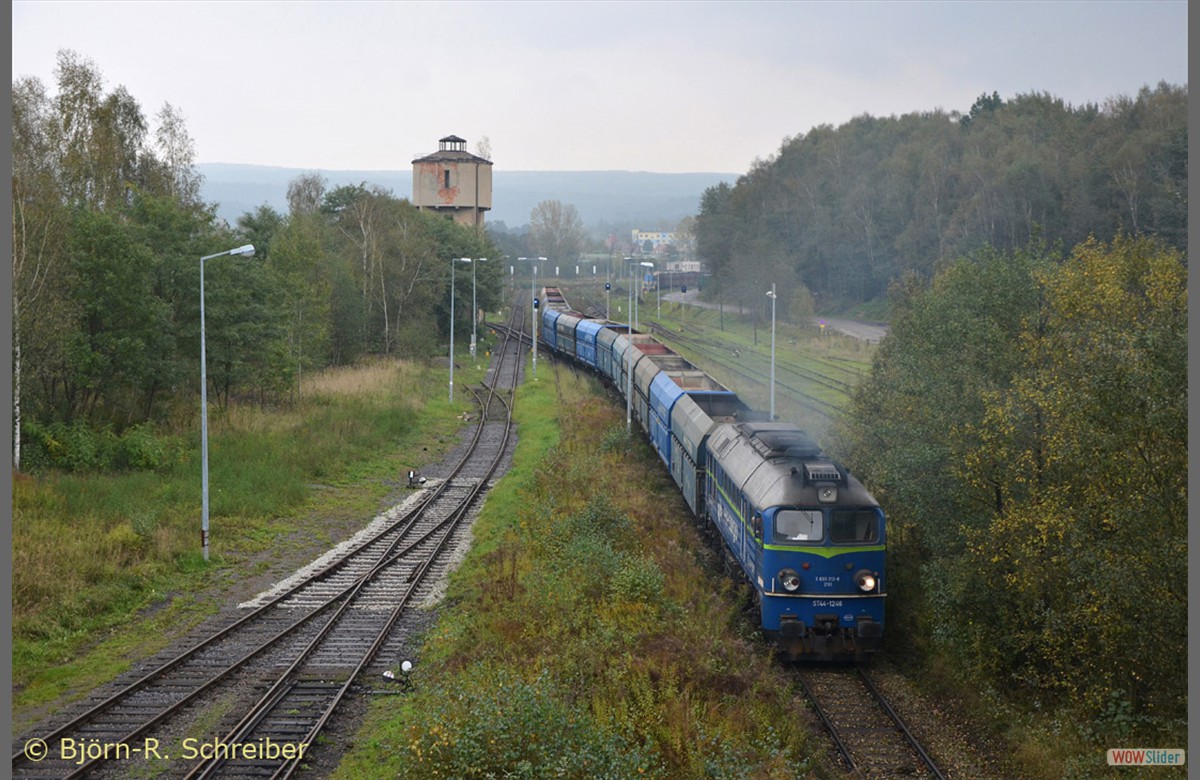Wechsel nach Turoszw: ST44 1246 rangiert am 08.10.2014 ihren Kalkleerpendel in den Bahnhof.